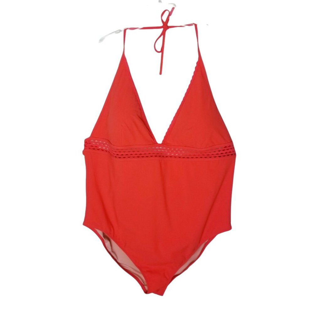 J.Crew Piqué Halter One-Piece Swimsuit Women Plus Size 24 Orange AO840